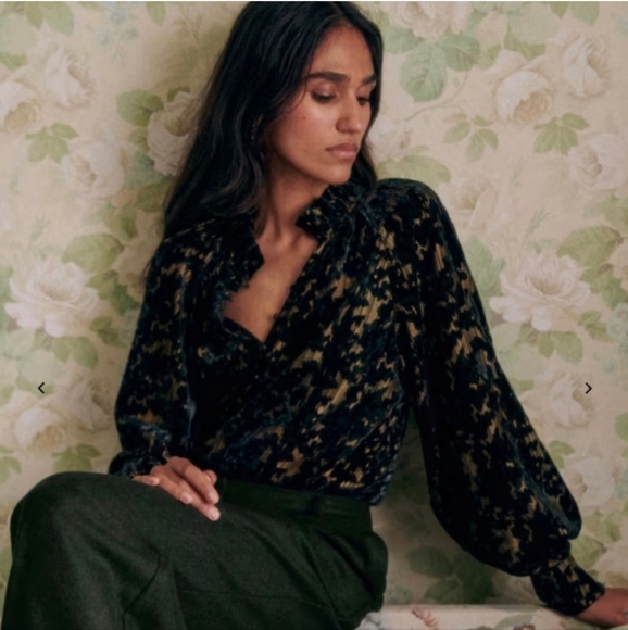 Sezane Tops - Sezane | Loubna Jacquard Velvet Blouse Size FR 34 US 2